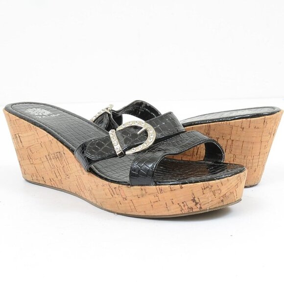 Yellow Box Amber Cork Wedge Moc Croc Buckle Detail Sandals Size 11 - Picture 7 of 10